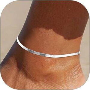925 Sterling Silver Ankle Bracelet for Women, Simple Cuban Link/Figaro/Twist Rop
